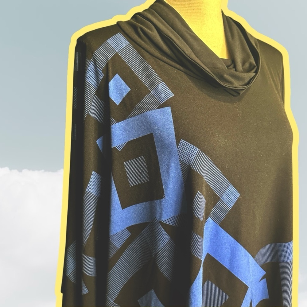 Joseph Ribkoff Navy Blue Geometric Print Jersey Knit Cowl Neck Poncho One Size - Picture 11 of 11